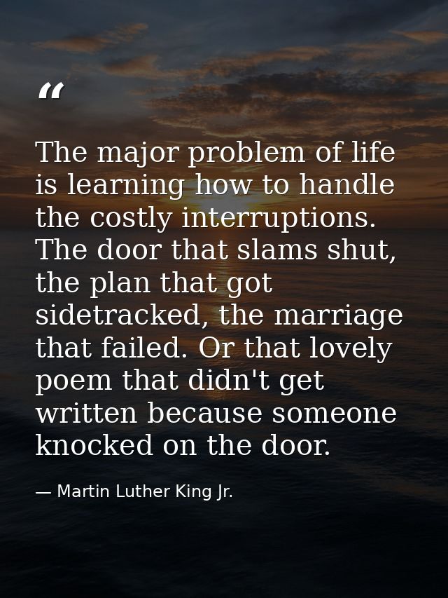 The major problem of life is learning how to handle the costly interruptions. The door that slams shut, the plan that go — Martin Luther King Jr.