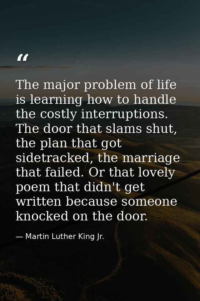 The major problem of life is learning how to handle the costly interruptions. The door that slams shut, the plan that go — Martin Luther King Jr.