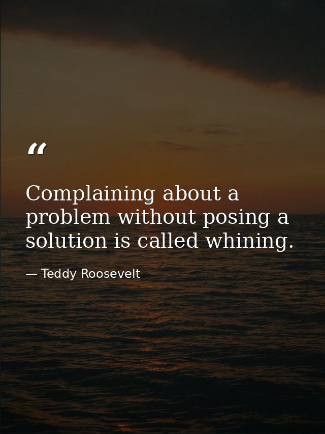 Complaining about a problem without posing a solution is called whining. — Teddy Roosevelt
