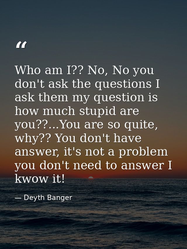 Who am I?? No, No you don't ask the questions I ask them my question is how much stupid are you??...You are so quite, wh — Deyth Banger