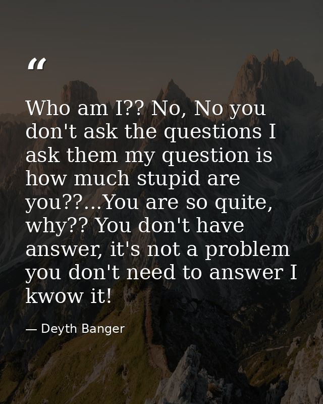 Who am I?? No, No you don't ask the questions I ask them my question is how much stupid are you??...You are so quite, wh — Deyth Banger