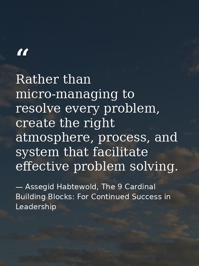 Rather than micro-managing to resolve every problem, create the right atmosphere, process, and system that facilitate ef — Assegid Habtewold, The 9 Cardinal Building Blocks: For Continued Success in Leadership