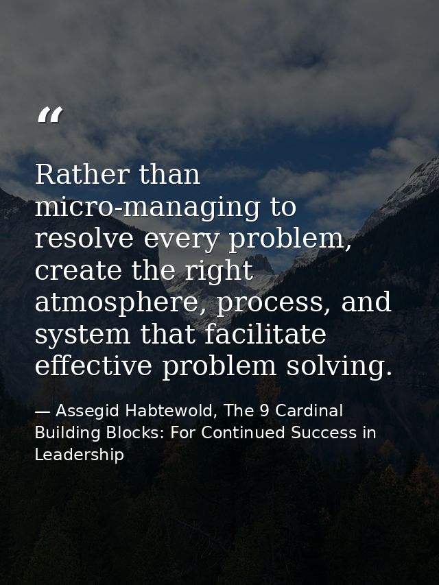 Rather than micro-managing to resolve every problem, create the right atmosphere, process, and system that facilitate ef — Assegid Habtewold, The 9 Cardinal Building Blocks: For Continued Success in Leadership