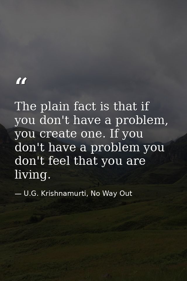The plain fact is that if you don't have a problem, you create one. If you don't have a problem you don't feel that you  — U.G. Krishnamurti, No Way Out