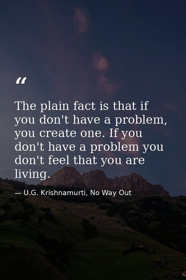 The plain fact is that if you don't have a problem, you create one. If you don't have a problem you don't feel that you  — U.G. Krishnamurti, No Way Out