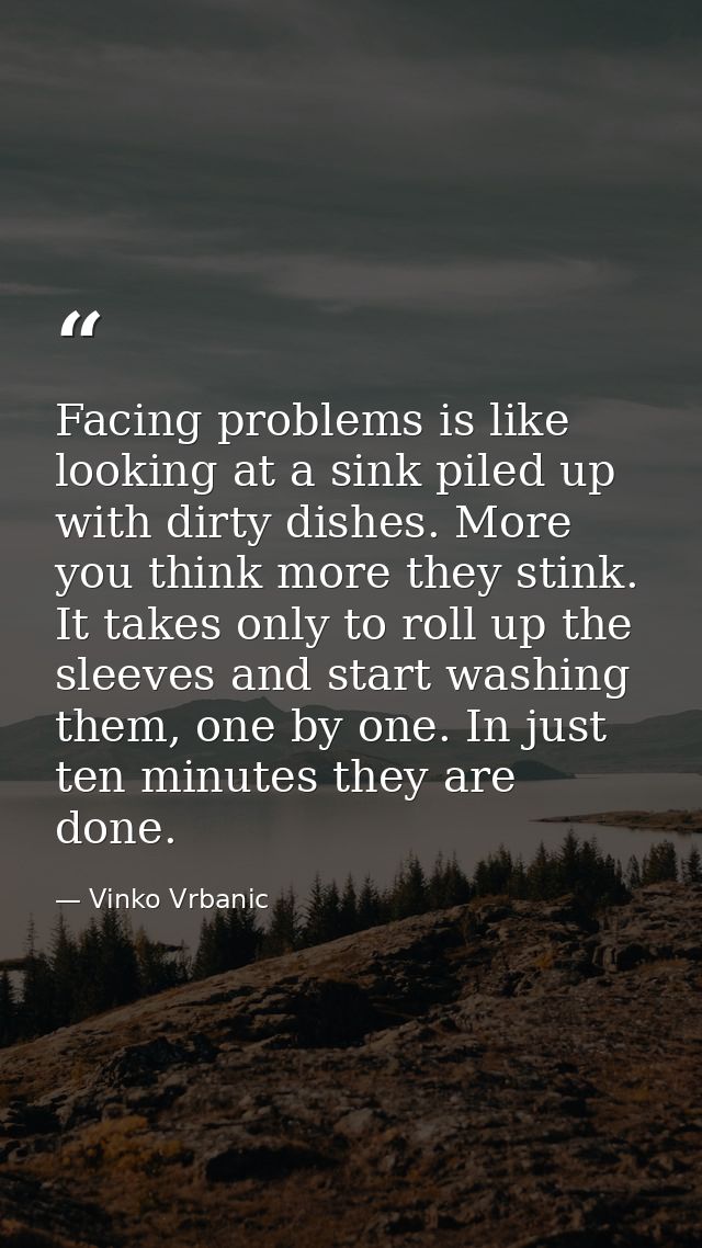 Facing problems is like looking at a sink piled up with dirty dishes. More you think more they stink. It takes only to r — Vinko Vrbanic