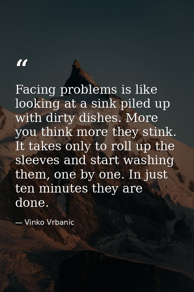 Facing problems is like looking at a sink piled up with dirty dishes. More you think more they stink. It takes only to r — Vinko Vrbanic