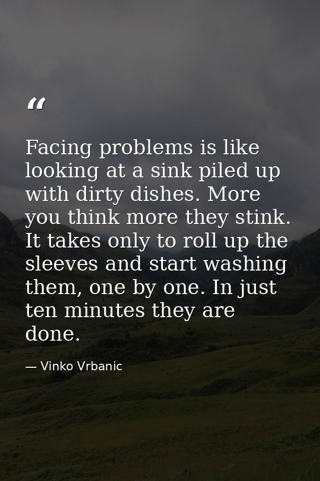 Facing problems is like looking at a sink piled up with dirty dishes. More you think more they stink. It takes only to r — Vinko Vrbanic