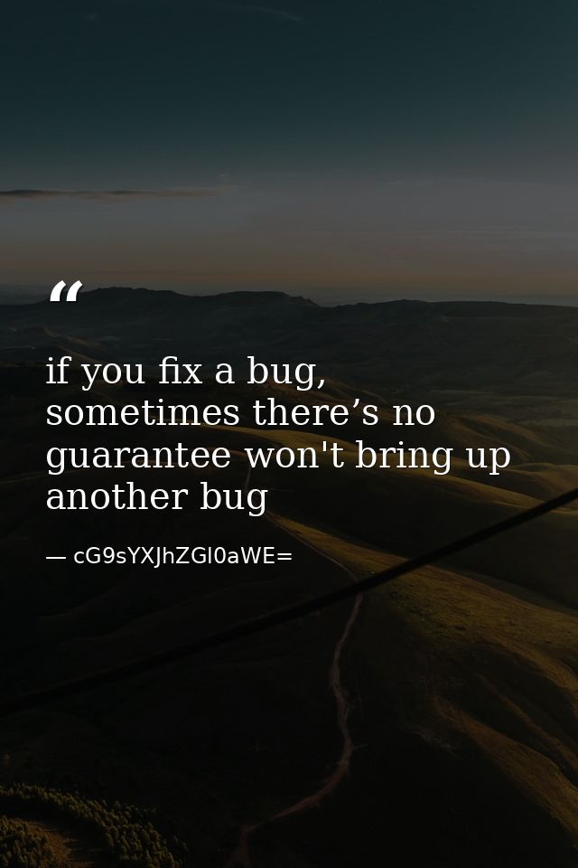 if you fix a bug, sometimes there’s no guarantee won't bring up another bug — cG9sYXJhZGl0aWE=