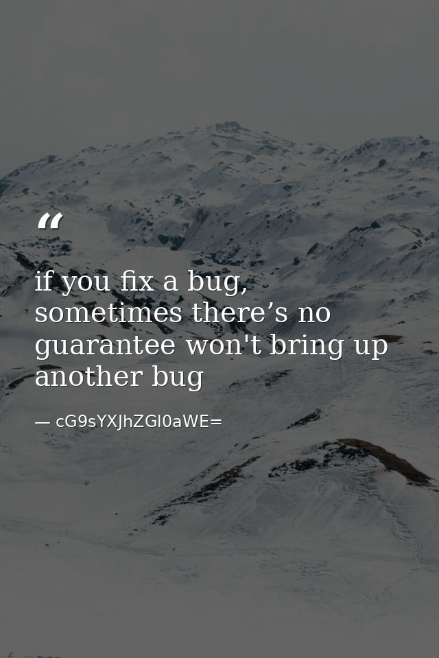if you fix a bug, sometimes there’s no guarantee won't bring up another bug — cG9sYXJhZGl0aWE=