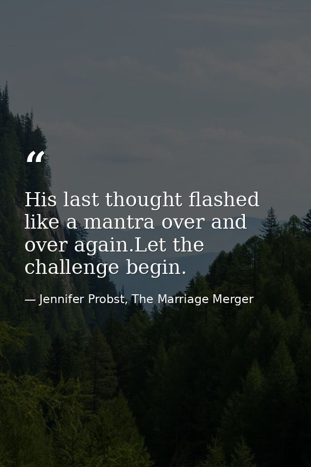His last thought flashed like a mantra over and over again.Let the challenge begin. — Jennifer Probst, The Marriage Merger