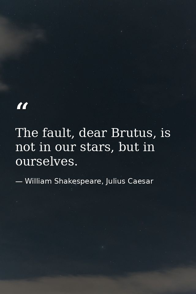 The fault, dear Brutus, is not in our stars, but in ourselves. — William Shakespeare, Julius Caesar