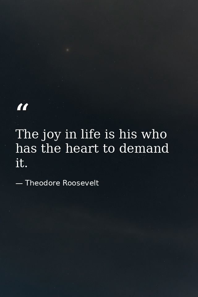 The joy in life is his who has the heart to demand it. — Theodore Roosevelt