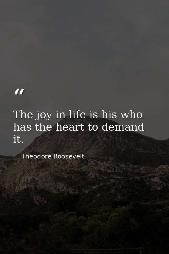 The joy in life is his who has the heart to demand it. — Theodore Roosevelt