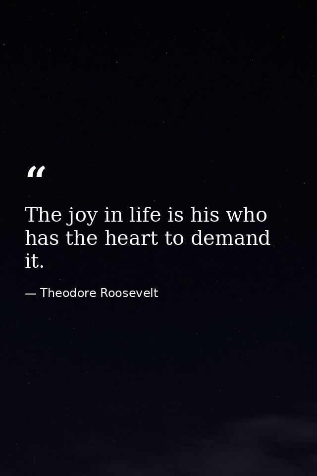 The joy in life is his who has the heart to demand it. — Theodore Roosevelt
