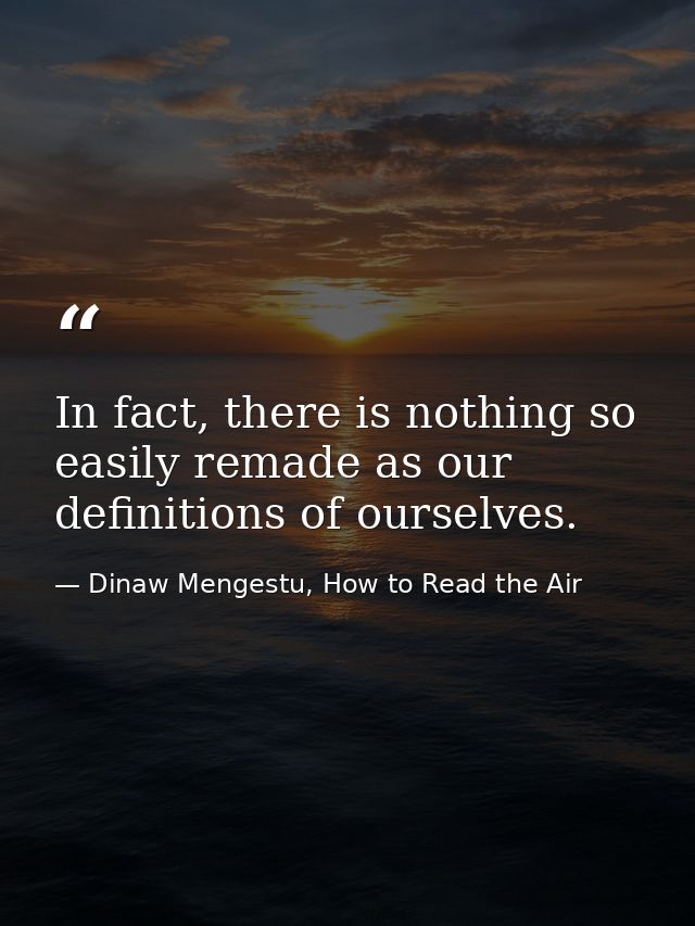 In fact, there is nothing so easily remade as our definitions of ourselves. — Dinaw Mengestu, How to Read the Air