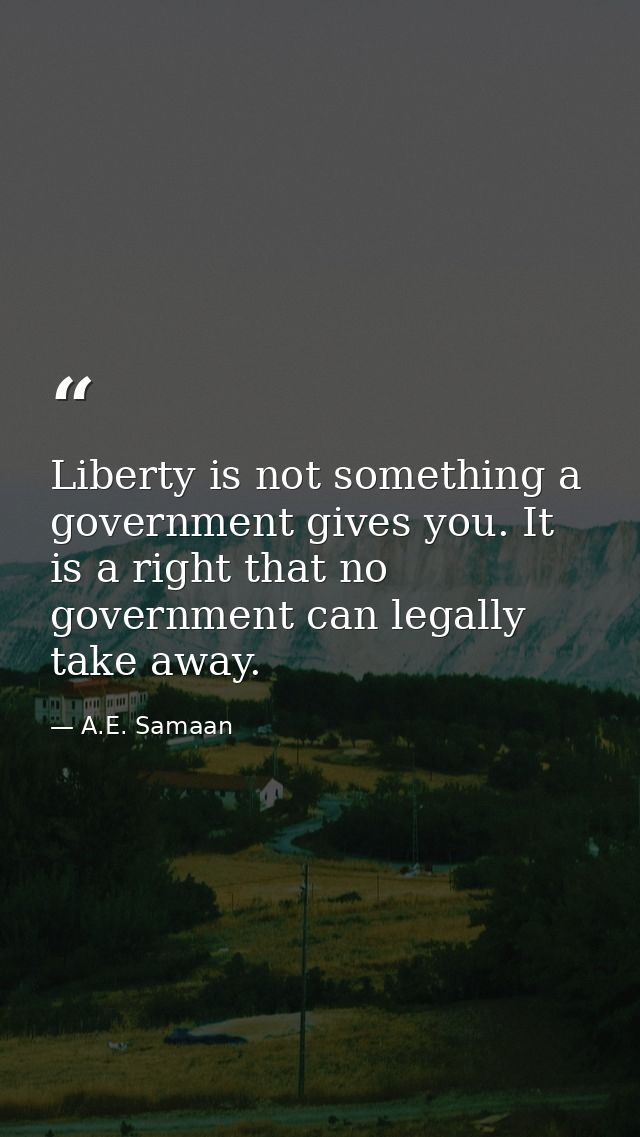 Liberty is not something a government gives you. It is a right that no government can legally take away. — A.E. Samaan