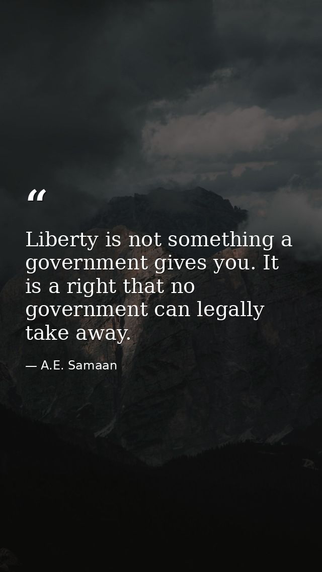 Liberty is not something a government gives you. It is a right that no government can legally take away. — A.E. Samaan