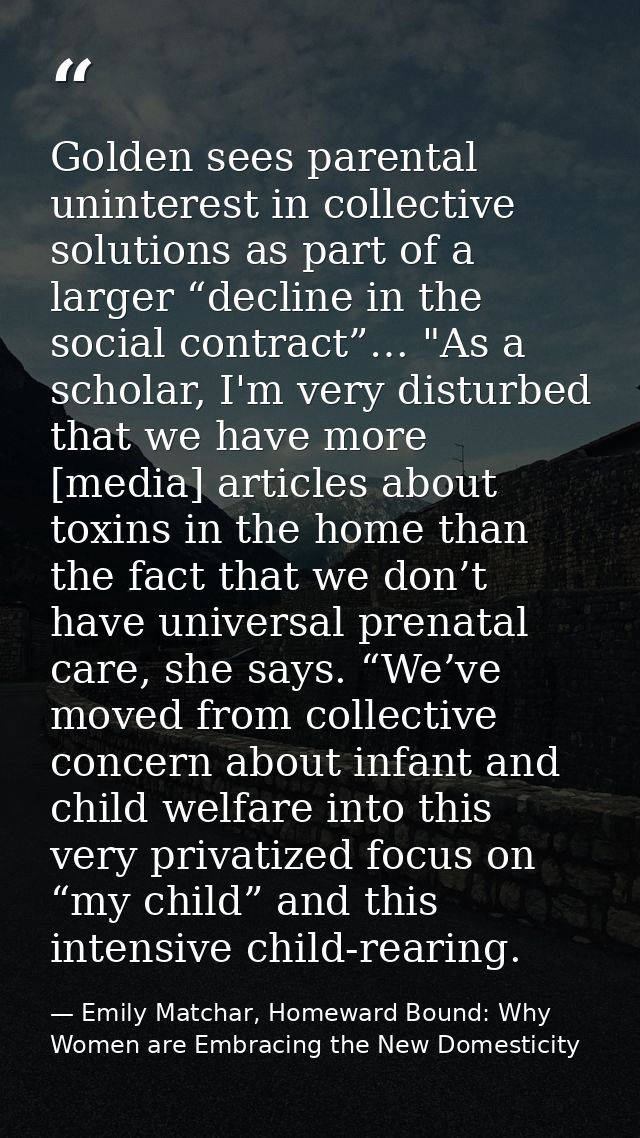 Golden sees parental uninterest in collective solutions as part of a larger “decline in the social contract”… "As a scho — Emily Matchar, Homeward Bound: Why Women are Embracing the New Domesticity