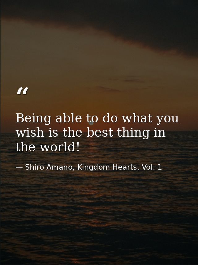 Being able to do what you wish is the best thing in the world! — Shiro Amano, Kingdom Hearts, Vol. 1
