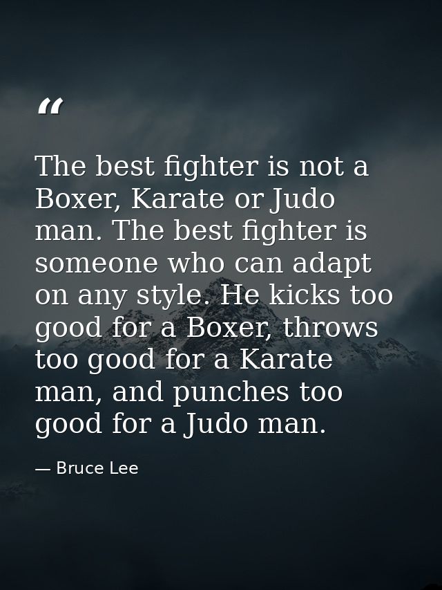 The best fighter is not a Boxer, Karate or Judo man. The best fighter is someone who can adapt on any style. He kicks to — Bruce Lee