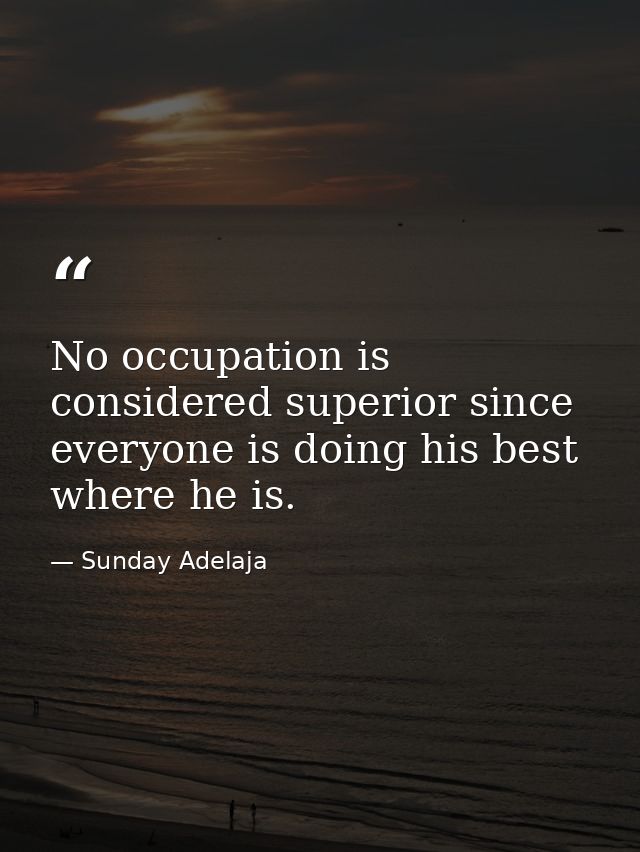No occupation is considered superior since everyone is doing his best where he is. — Sunday Adelaja