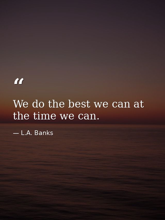 We do the best we can at the time we can. — L.A. Banks
