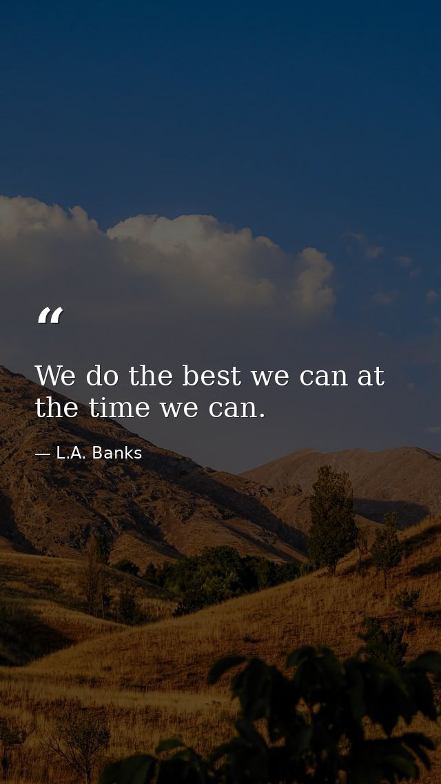 We do the best we can at the time we can. — L.A. Banks