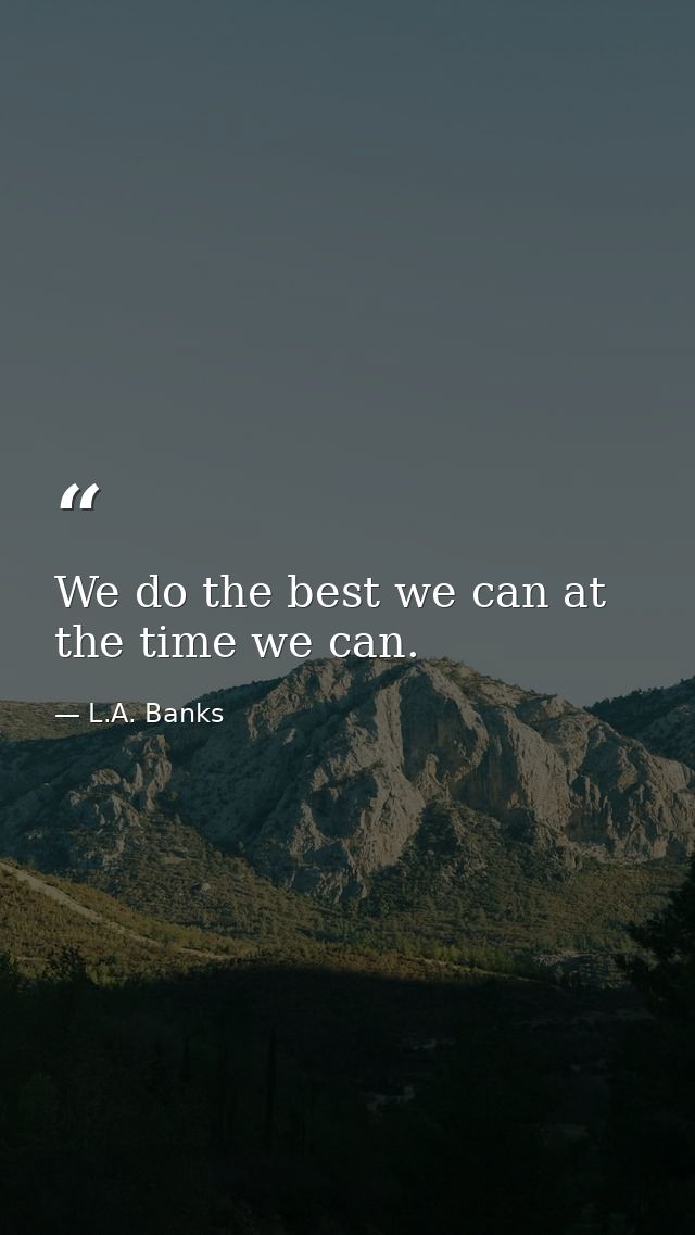 We do the best we can at the time we can. — L.A. Banks
