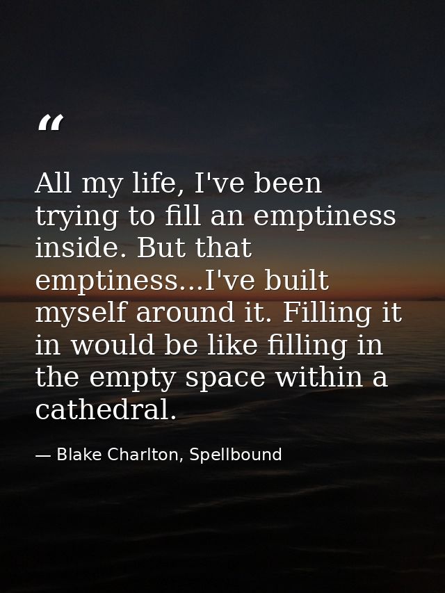All my life, I've been trying to fill an emptiness inside. But that emptiness...I've built myself around it. Filling it  — Blake Charlton, Spellbound