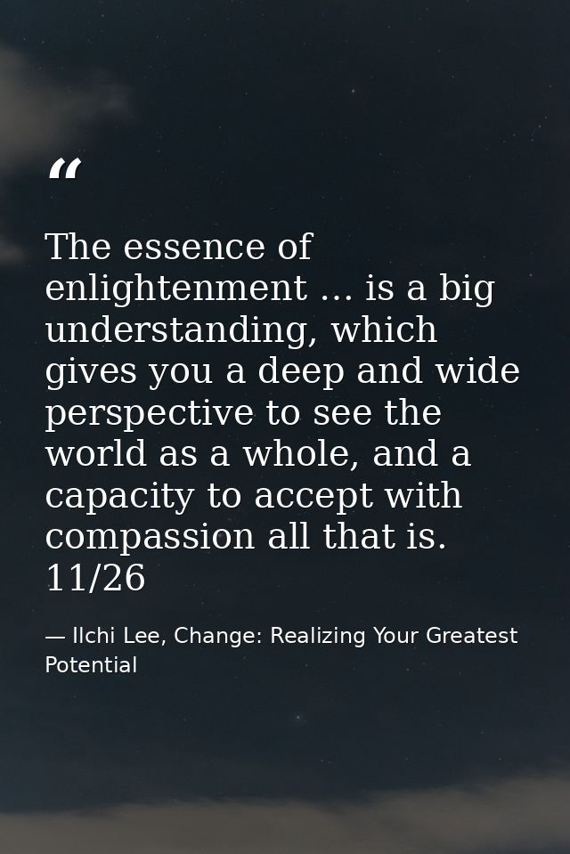 The essence of enlightenment … is a big understanding, which gives you a deep and wide perspective to see the world as a — Ilchi Lee, Change: Realizing Your Greatest Potential