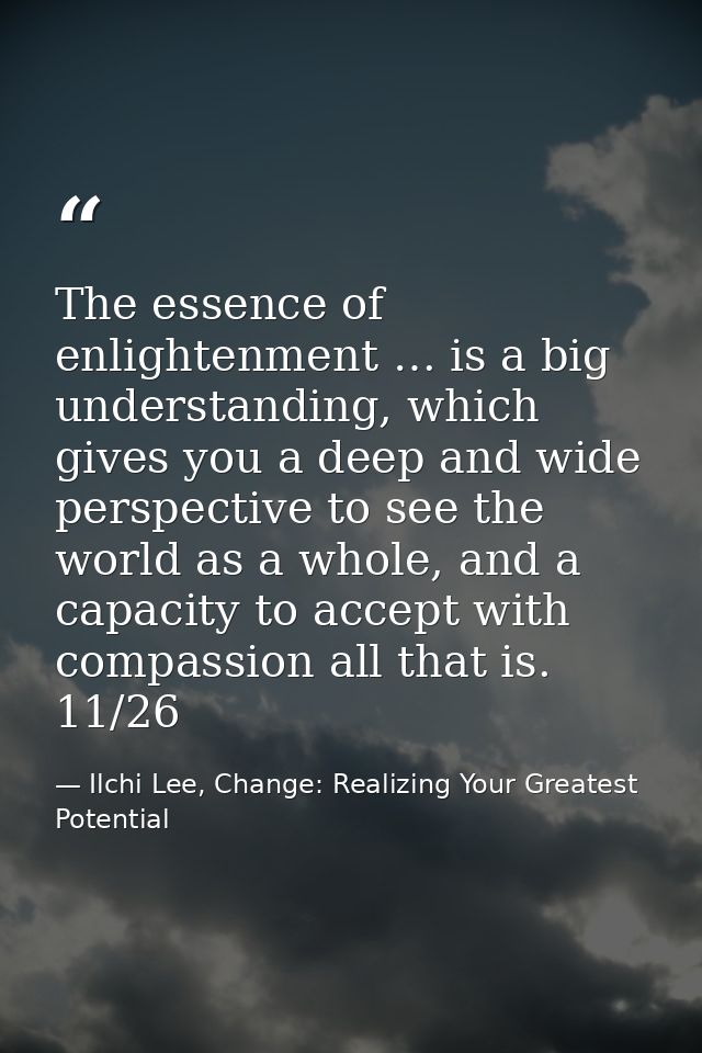 The essence of enlightenment … is a big understanding, which gives you a deep and wide perspective to see the world as a — Ilchi Lee, Change: Realizing Your Greatest Potential