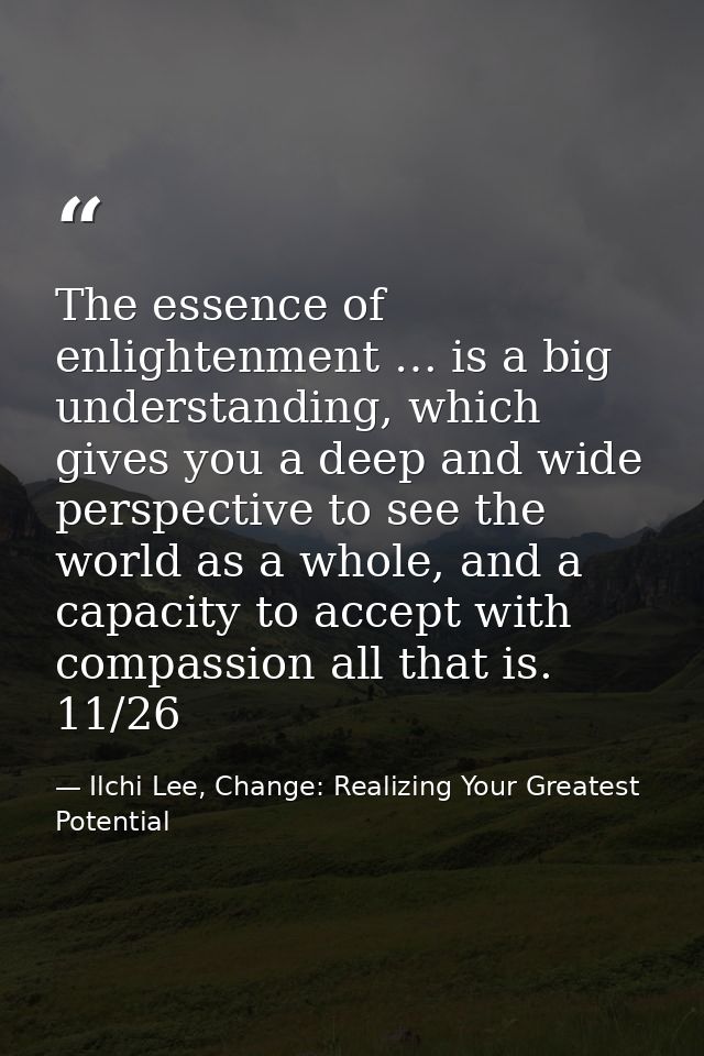 The essence of enlightenment … is a big understanding, which gives you a deep and wide perspective to see the world as a — Ilchi Lee, Change: Realizing Your Greatest Potential