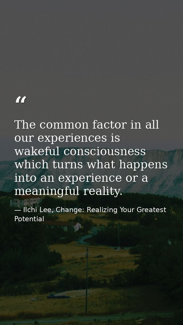 The common factor in all our experiences is wakeful consciousness which turns what happens into an experience or a meani — Ilchi Lee, Change: Realizing Your Greatest Potential