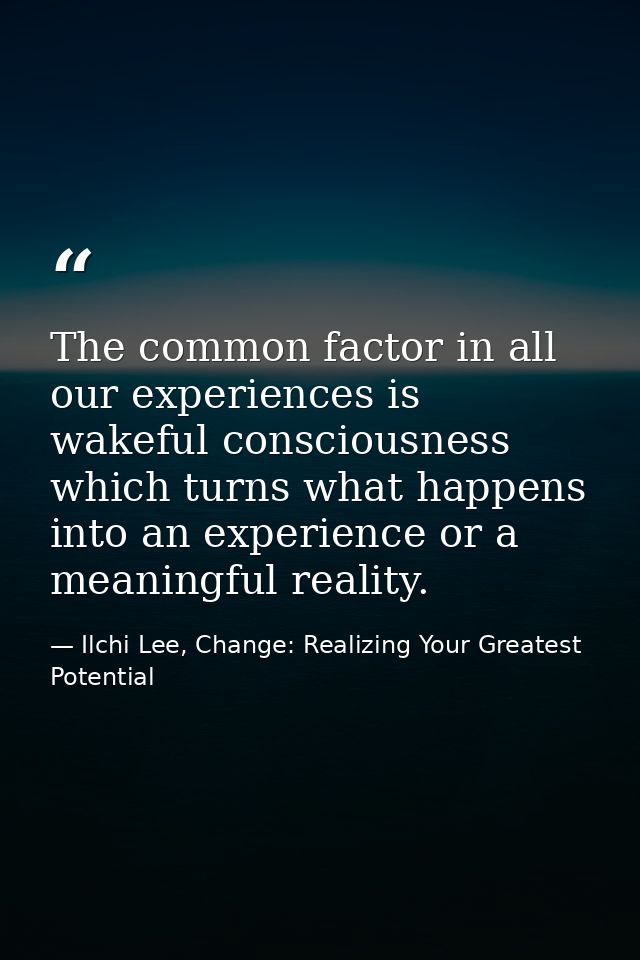 The common factor in all our experiences is wakeful consciousness which turns what happens into an experience or a meani — Ilchi Lee, Change: Realizing Your Greatest Potential