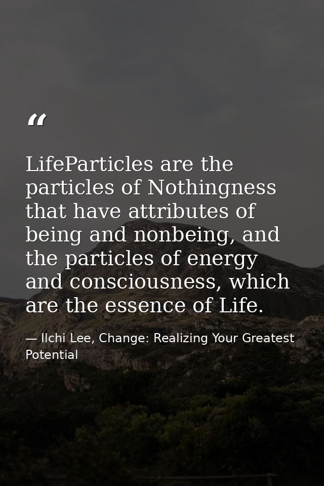 LifeParticles are the particles of Nothingness that have attributes of being and nonbeing, and the particles of energy a — Ilchi Lee, Change: Realizing Your Greatest Potential