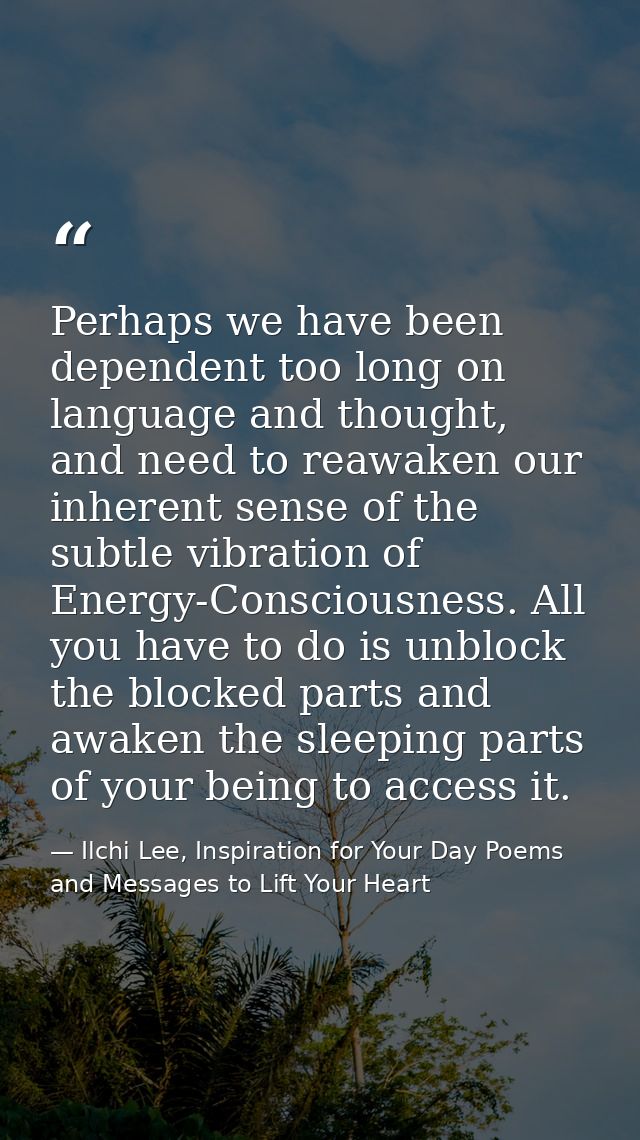 Perhaps we have been dependent too long on language and thought, and need to reawaken our inherent sense of the subtle v — Ilchi Lee, Inspiration for Your Day Poems and Messages to Lift Your Heart