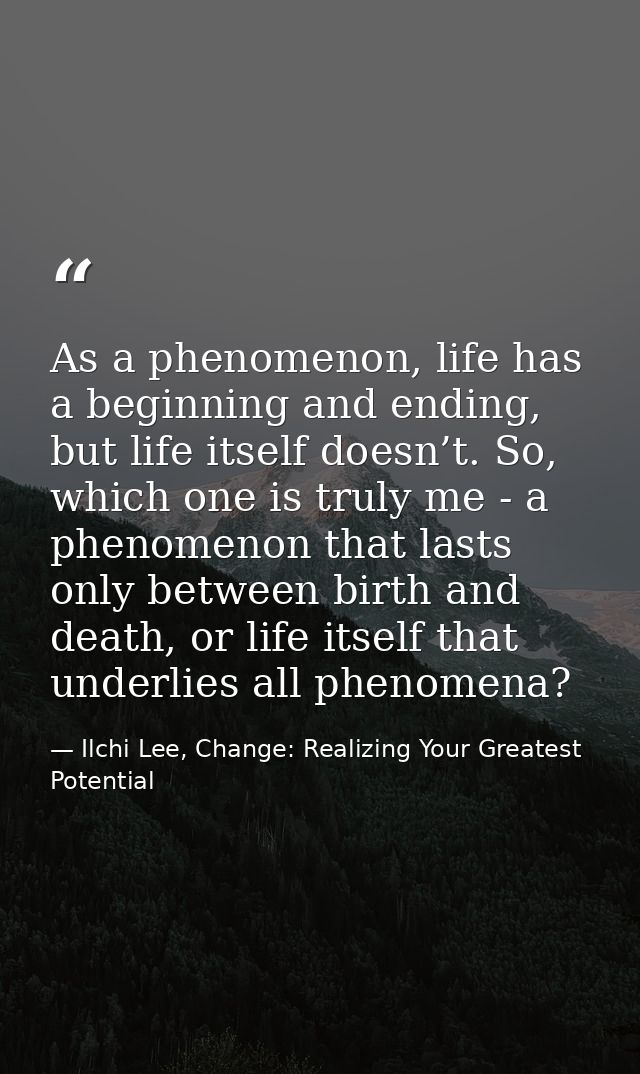 As a phenomenon, life has a beginning and ending, but life itself doesn’t. So, which one is truly me - a phenomenon that — Ilchi Lee, Change: Realizing Your Greatest Potential