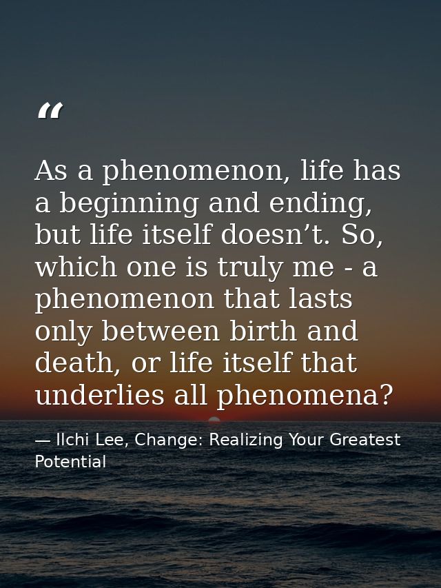 As a phenomenon, life has a beginning and ending, but life itself doesn’t. So, which one is truly me - a phenomenon that — Ilchi Lee, Change: Realizing Your Greatest Potential