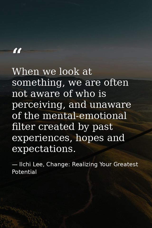 When we look at something, we are often not aware of who is perceiving, and unaware of the mental-emotional filter creat — Ilchi Lee, Change: Realizing Your Greatest Potential