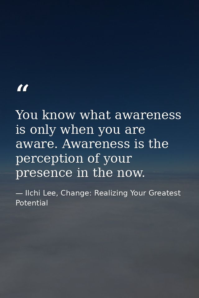 You know what awareness is only when you are aware. Awareness is the perception of your presence in the now. — Ilchi Lee, Change: Realizing Your Greatest Potential