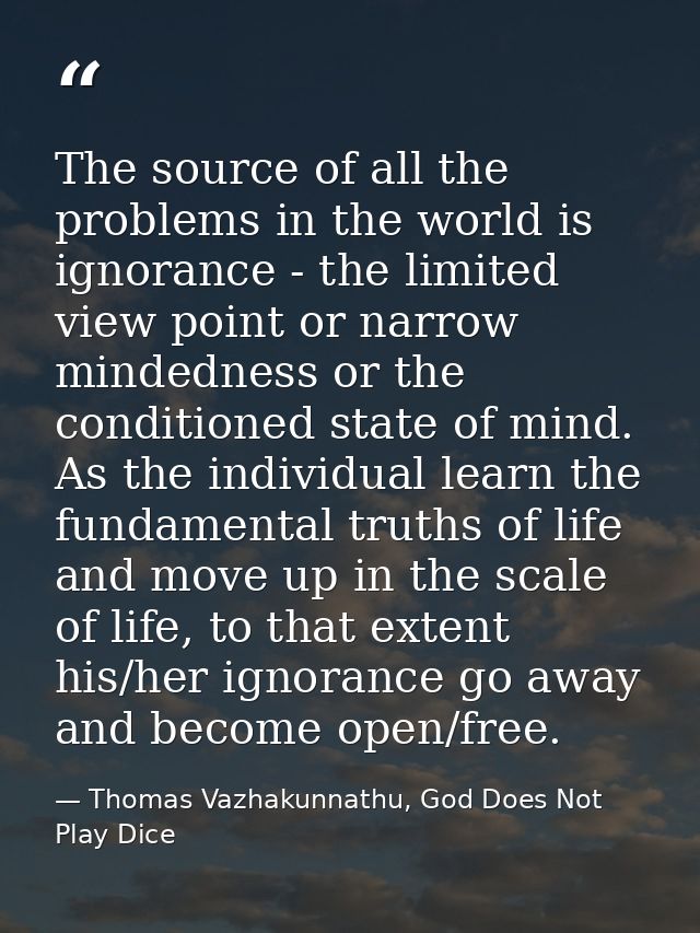 The source of all the problems in the world is ignorance - the limited view point or narrow mindedness or the conditione — Thomas Vazhakunnathu, God Does Not Play Dice