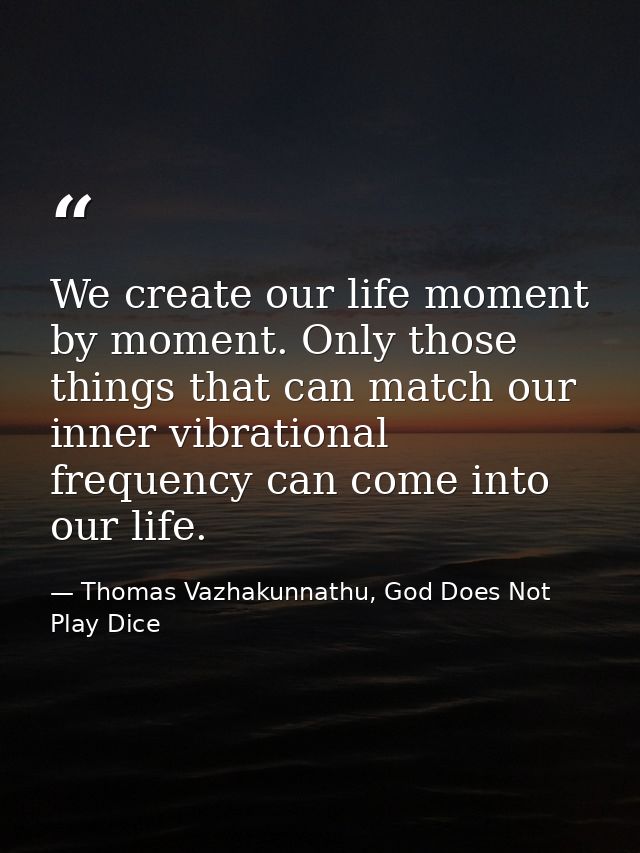 We create our life moment by moment. Only those things that can match our inner vibrational frequency can come into our  — Thomas Vazhakunnathu, God Does Not Play Dice