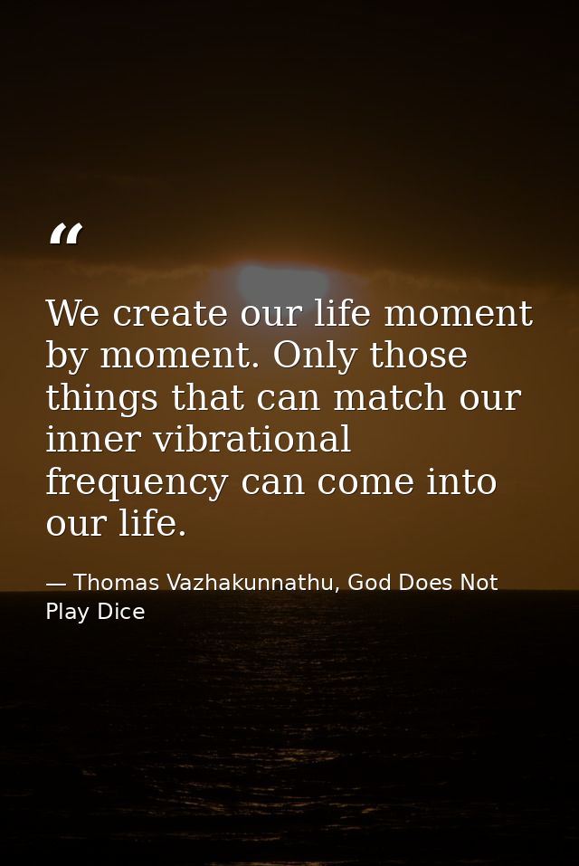 We create our life moment by moment. Only those things that can match our inner vibrational frequency can come into our  — Thomas Vazhakunnathu, God Does Not Play Dice