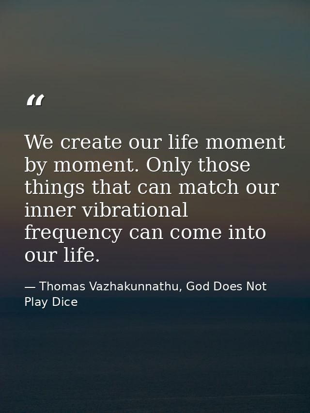 We create our life moment by moment. Only those things that can match our inner vibrational frequency can come into our  — Thomas Vazhakunnathu, God Does Not Play Dice