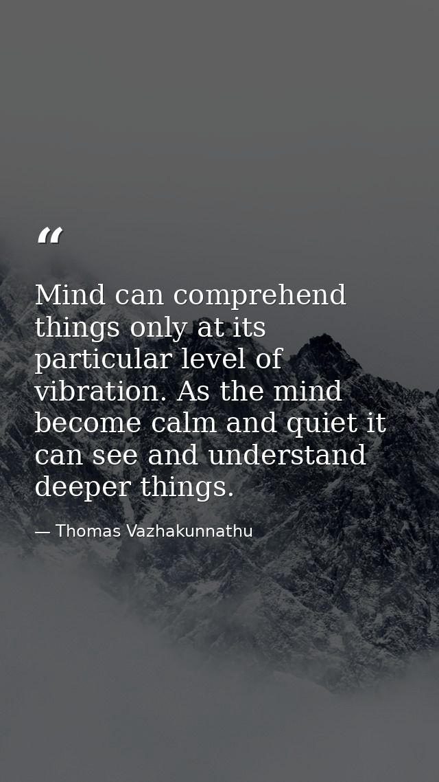 Mind can comprehend things only at its particular level of vibration. As the mind become calm and quiet it can see and u — Thomas Vazhakunnathu