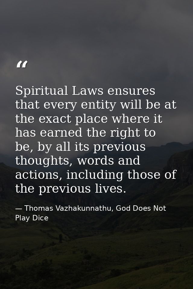 Spiritual Laws ensures that every entity will be at the exact place where it has earned the right to be, by all its prev — Thomas Vazhakunnathu, God Does Not Play Dice