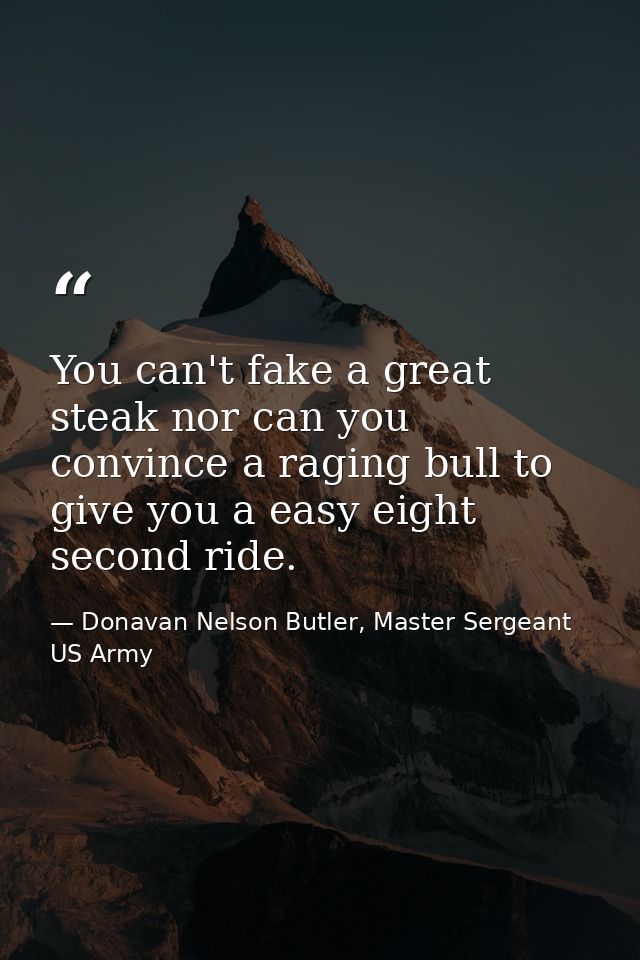 You can't fake a great steak nor can you convince a raging bull to give you a easy eight second ride. — Donavan Nelson Butler, Master Sergeant US Army