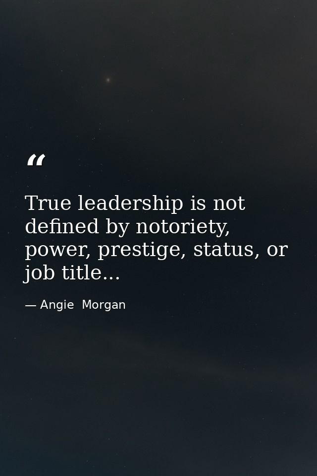 True leadership is not defined by notoriety, power, prestige, status, or job title... — Angie  Morgan