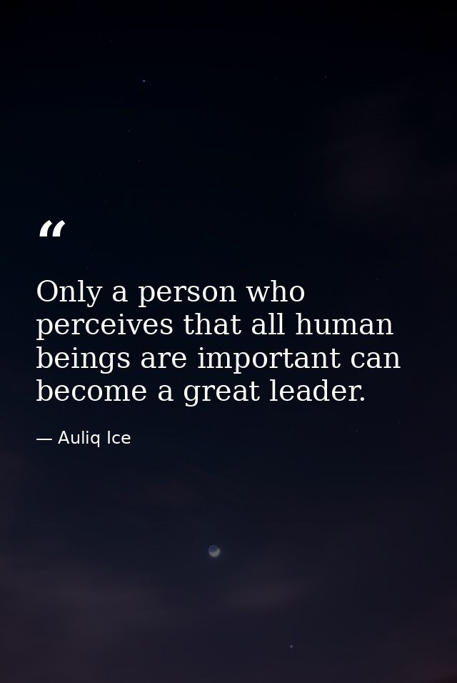 Only a person who perceives that all human beings are important can become a great leader. — Auliq Ice